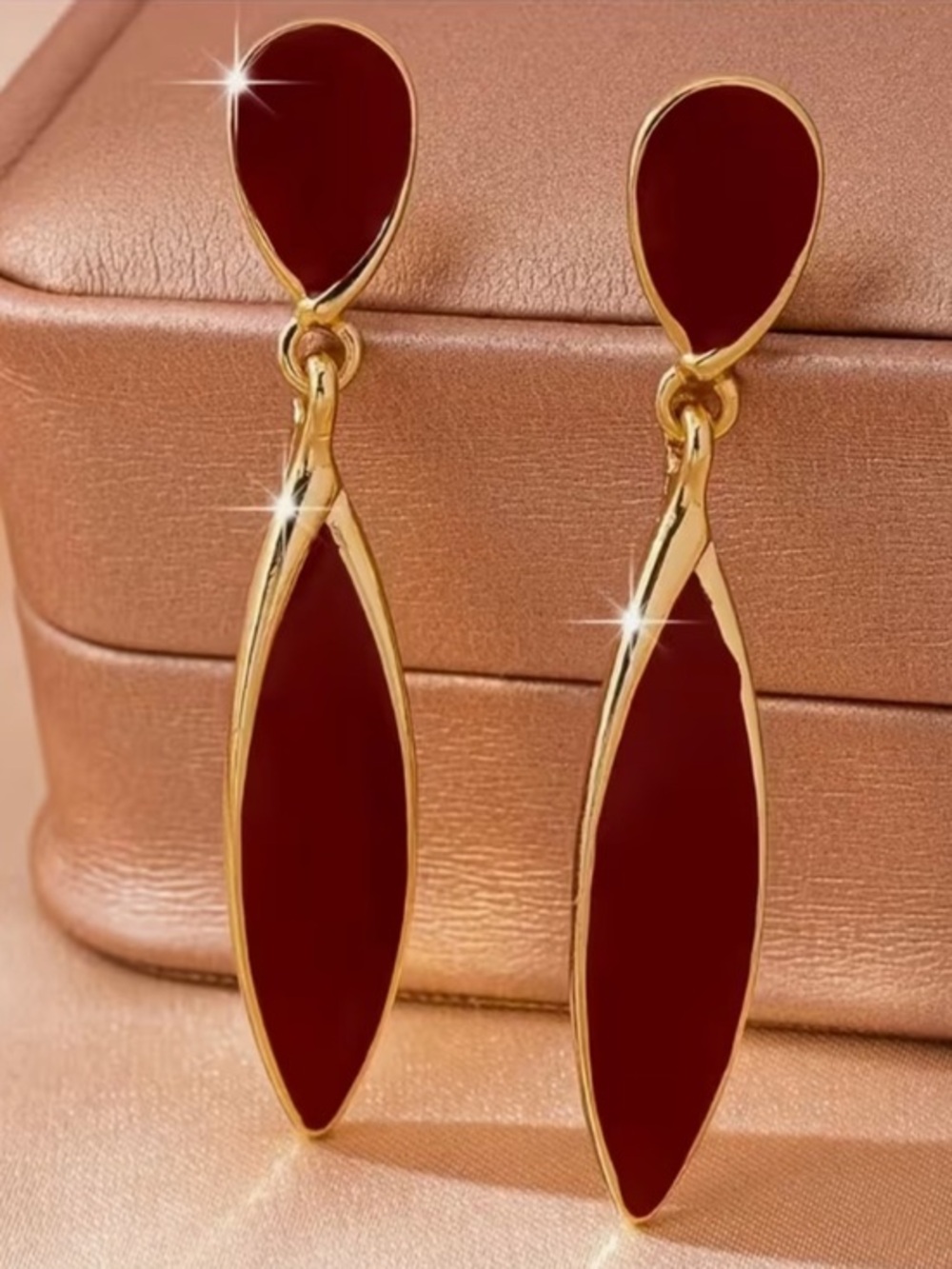 Gold-Tone Red Teardrop & Marquise Dangle Earrings